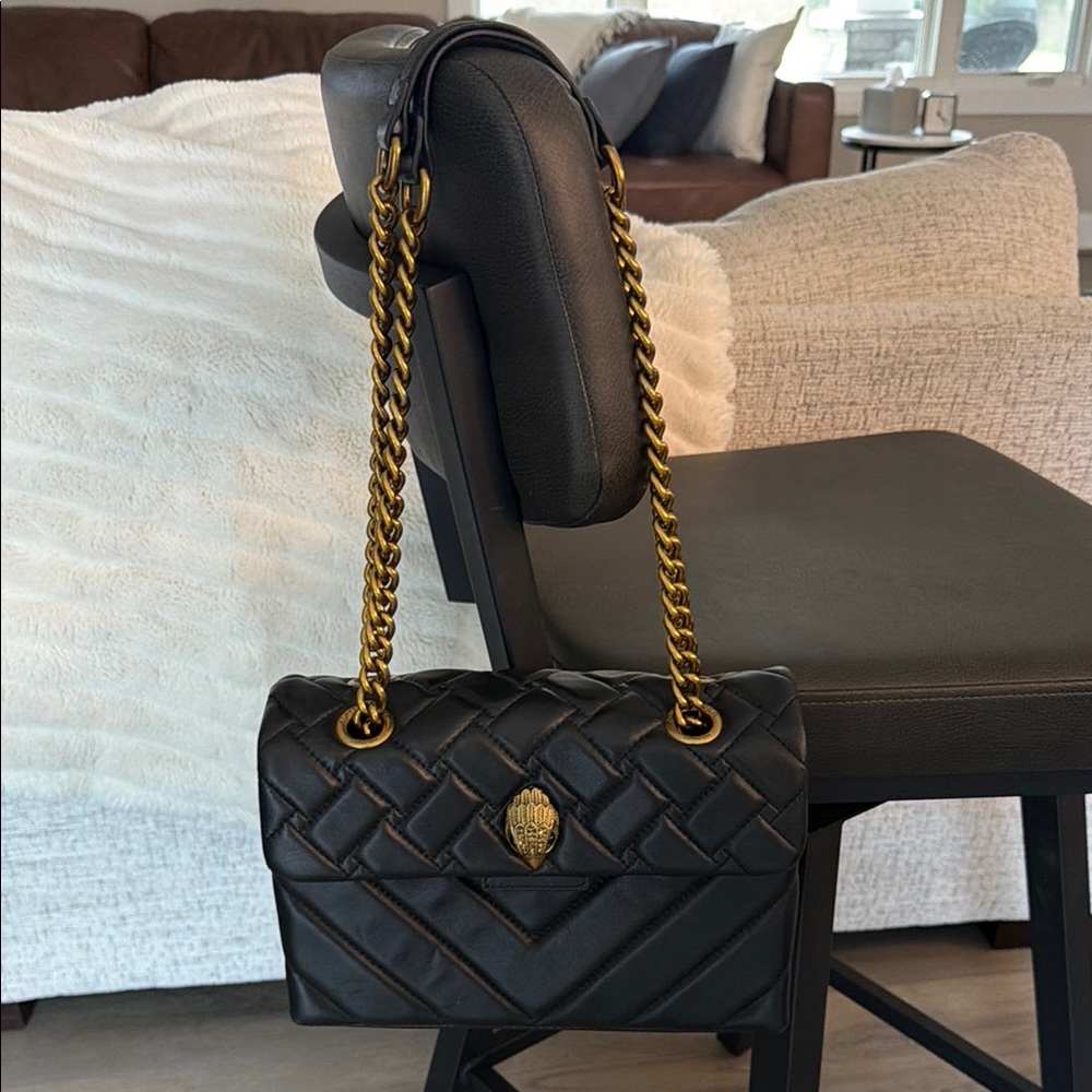 Kurt Geiger Black Quilted Leather Crossbody with Gold Chain